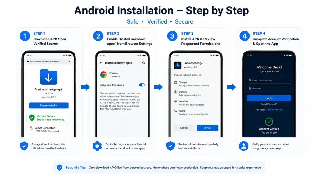 Step-by-step Funinexchange APK installation process on Android smartphone